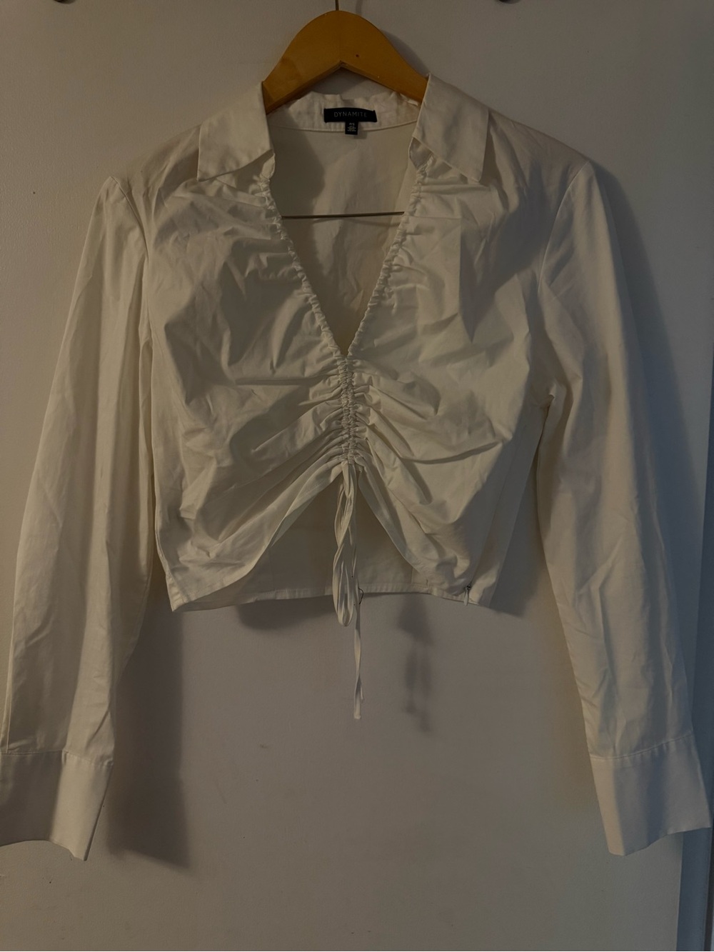 Dynamite Ruched Front Cropped Button-Up — Size S